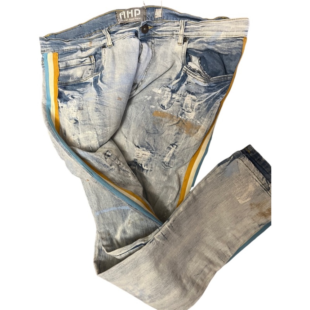 Another Hype Piece AHP Ripped Distressed Jeans Paint Splatter Mens Sz 42 X 34